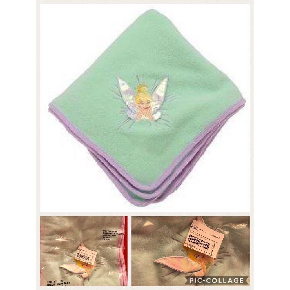 Disney Peter Pan Tinkerbell Appliqué  Fleece Throw 50” x 60” NIB ASAP Ship